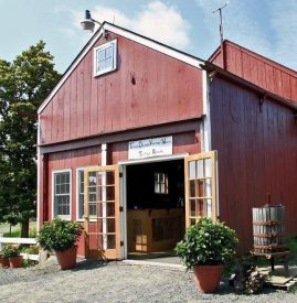 Terhune Orchards wine tasting room and wagon