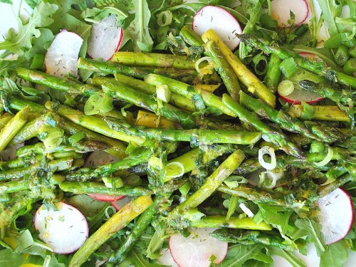 lemony asparagus arugula salad