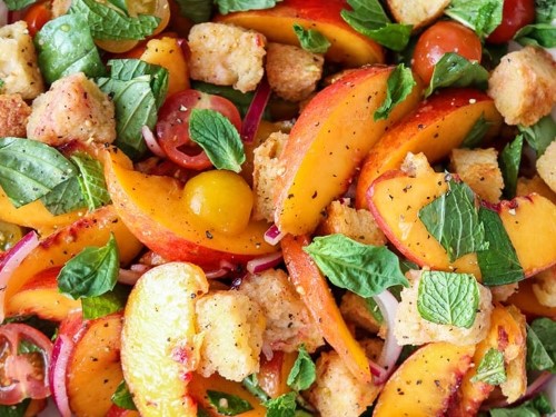 peach tomato panzanella